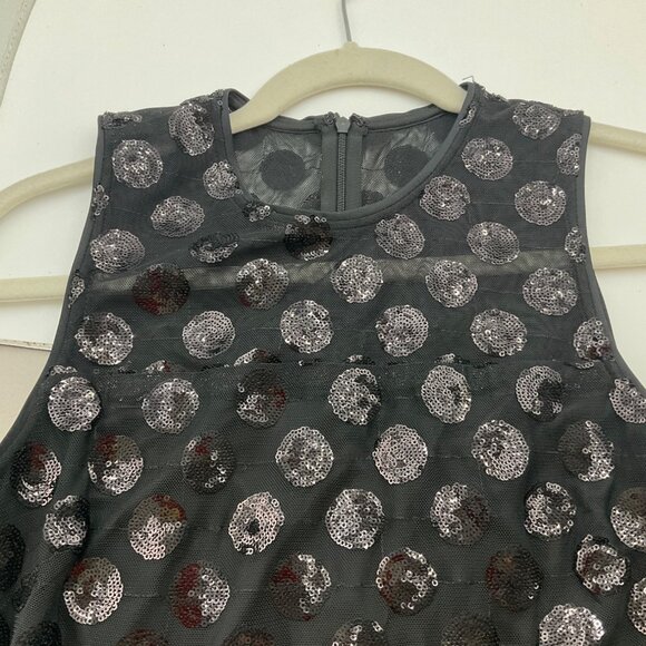 New Betsey Johnson 6 Sequin Polka Dot Sleeveless Midi Dress Sheer Onyx Goth - Picture 9 of 15